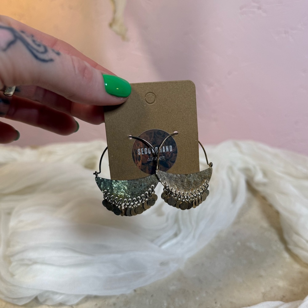 Silver Boho Coin Fringe Hoop Earrings Festival Statement